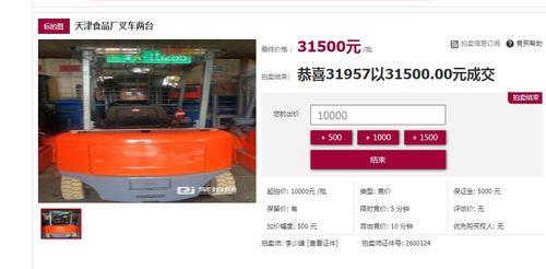 拍卖成功 天津市某食品厂叉车两台以31500元一批成交
